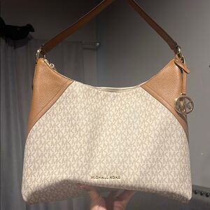 Michael Kors Tan and Cream Hobo Bag with Monogram